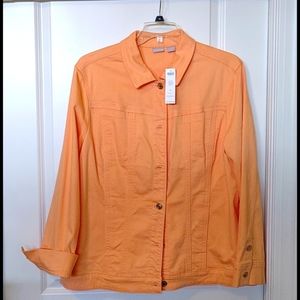 Chicos basic denim jacket sz 4 soft nectarine NWT